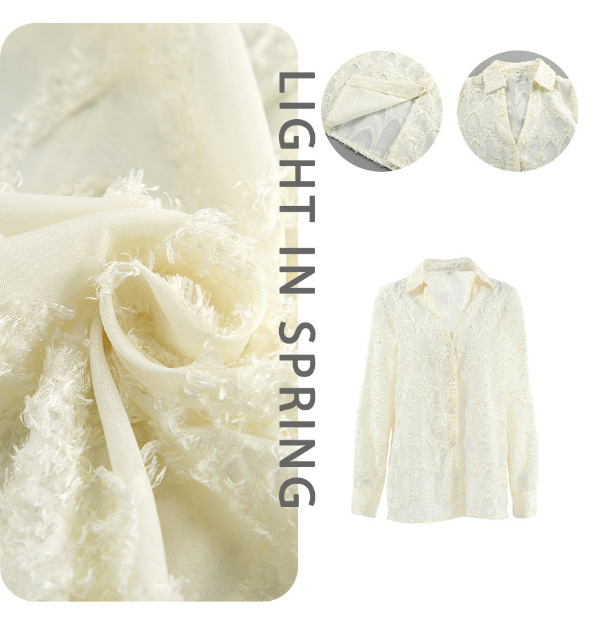 Fashion Special-interest Sense Of Design Shirt Jacquard Simple Temperament Long Sleeve All-matching