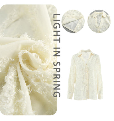 Fashion Special-interest Sense Of Design Shirt Jacquard Simple Temperament Long Sleeve All-matching