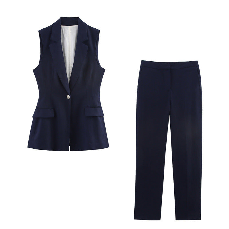 Women's Linen Blend Straight-leg Pants Suit