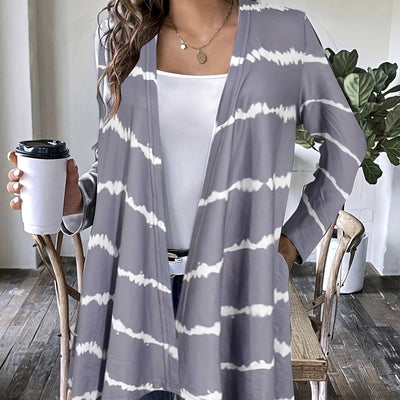 Ladies' Printed Buttonless Open Top Fashionable Versatile Vacation Jacket Top