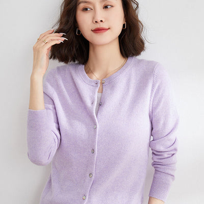Round Neck Knitted Cardigan Coat For Women