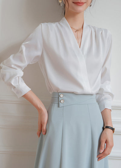 Elegant V-neck Satin Shirt Women's Commuter Formal Wear