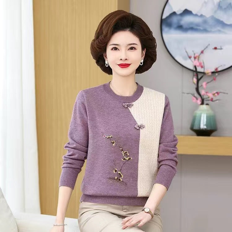 Young Mothers' Clothing Bottoming Shirt Retro Style Middle-aged And Elderly Women's Sweater