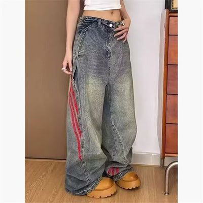 Men's And Women's Same Vintage Stripe Stitching Jeans