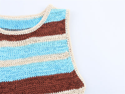 Laminated Decoration Striped Sleeveless Knitted Top