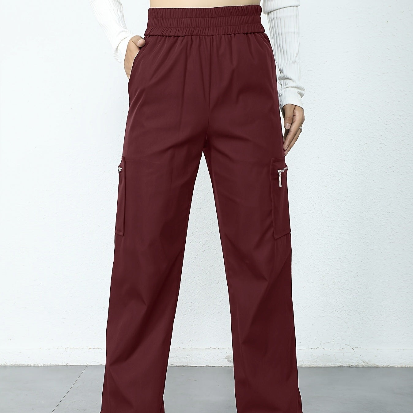 Ladies' Fashionable Street Solid Color Casual Straight Leg Work Pants
