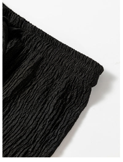 Black Textured Loose Drawstring Pants