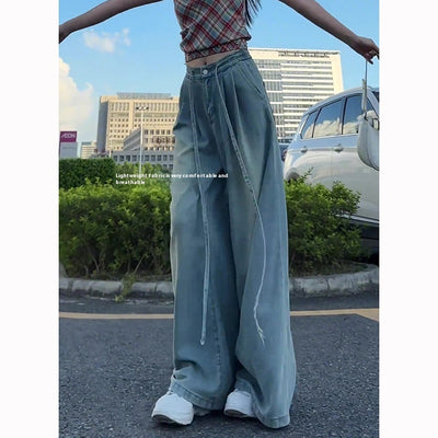 Versatile Drawstring Hanging Wide Leg Jeans