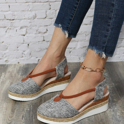 Women's Summer New Wedge Plus Size Closed Toe Back Empty Rope Bottom Sandals