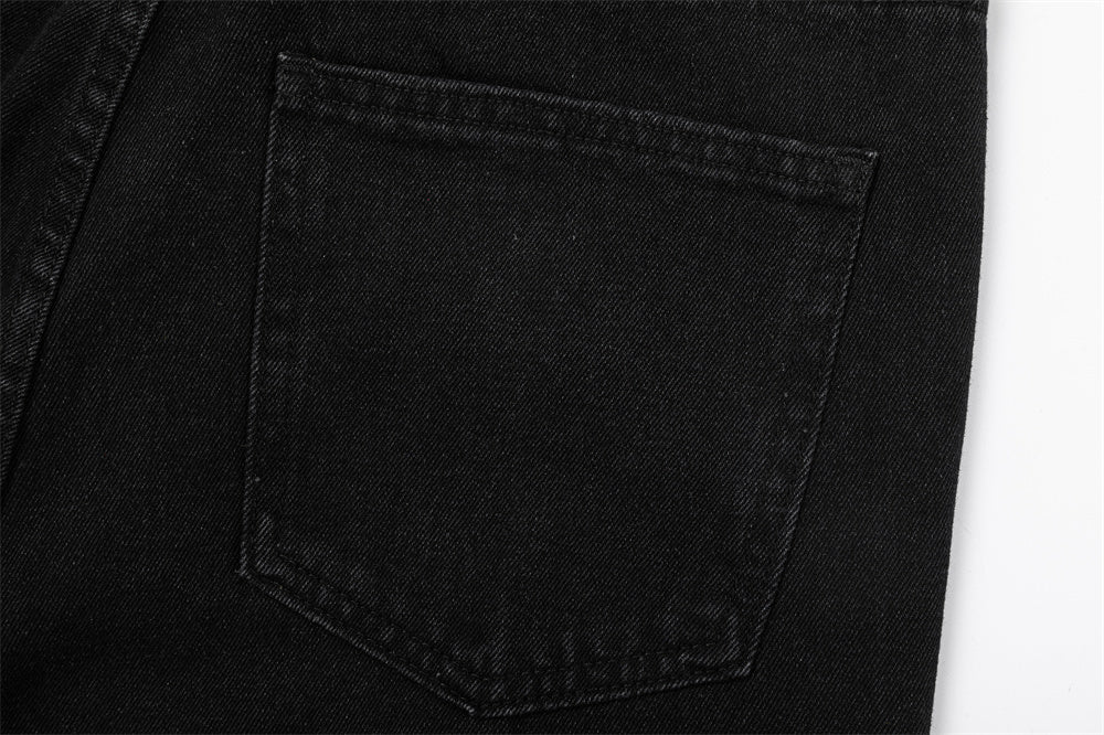 Line Embroidery Straight Jeans Men