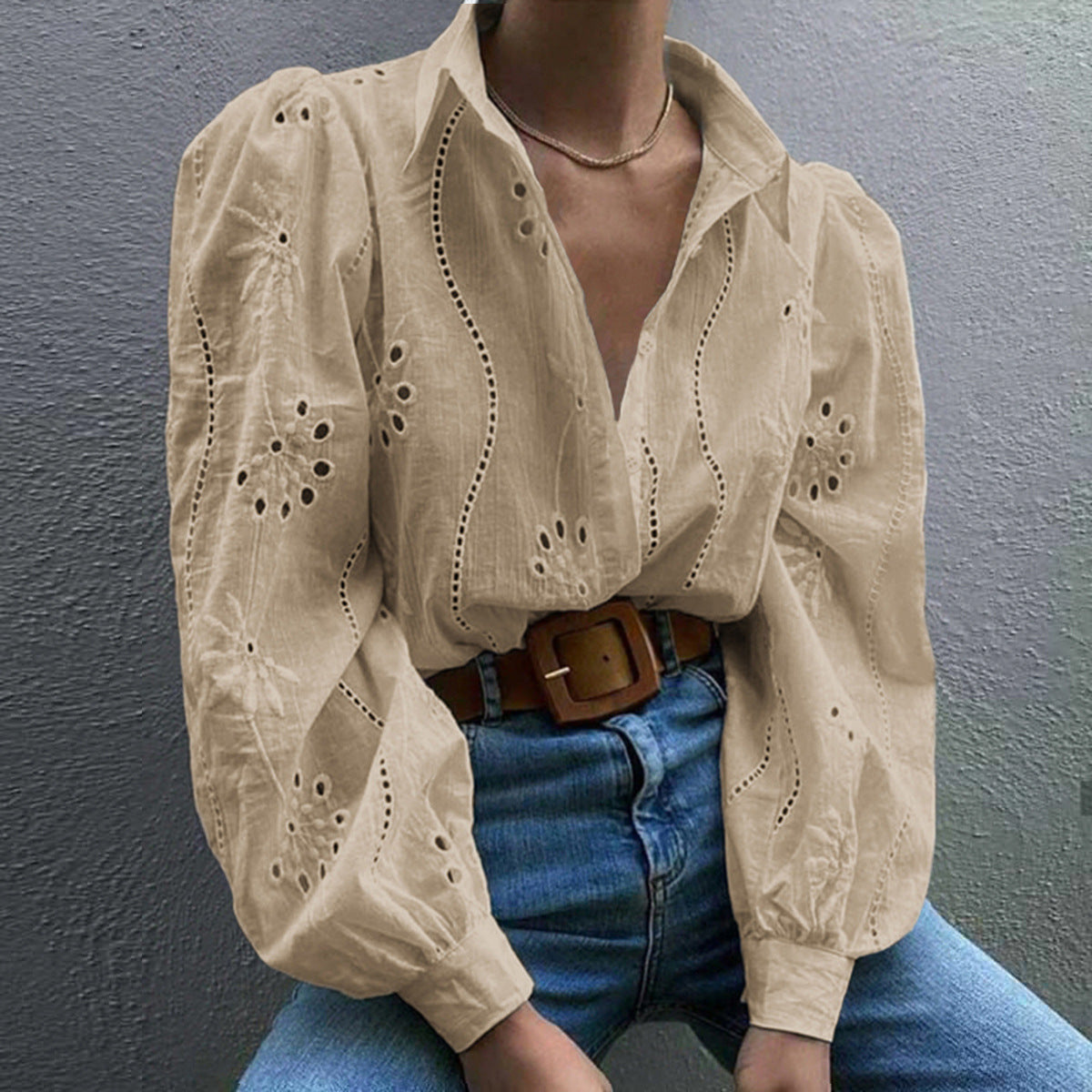 Casual Loose Fashion Hollowed-out Puff Sleeve Cardigan Top Women's Clothing
