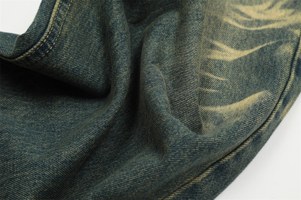Contrast Color Washed Worn Jeans Men