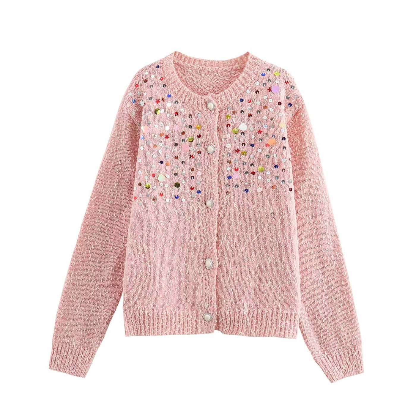 Fashion Girl Color Sequined Knitted Sweater Cardigan Coat