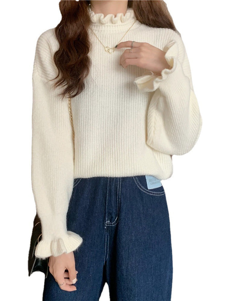 Wooden Ear Half Turtleneck Knitted Bottoming Shirt Top