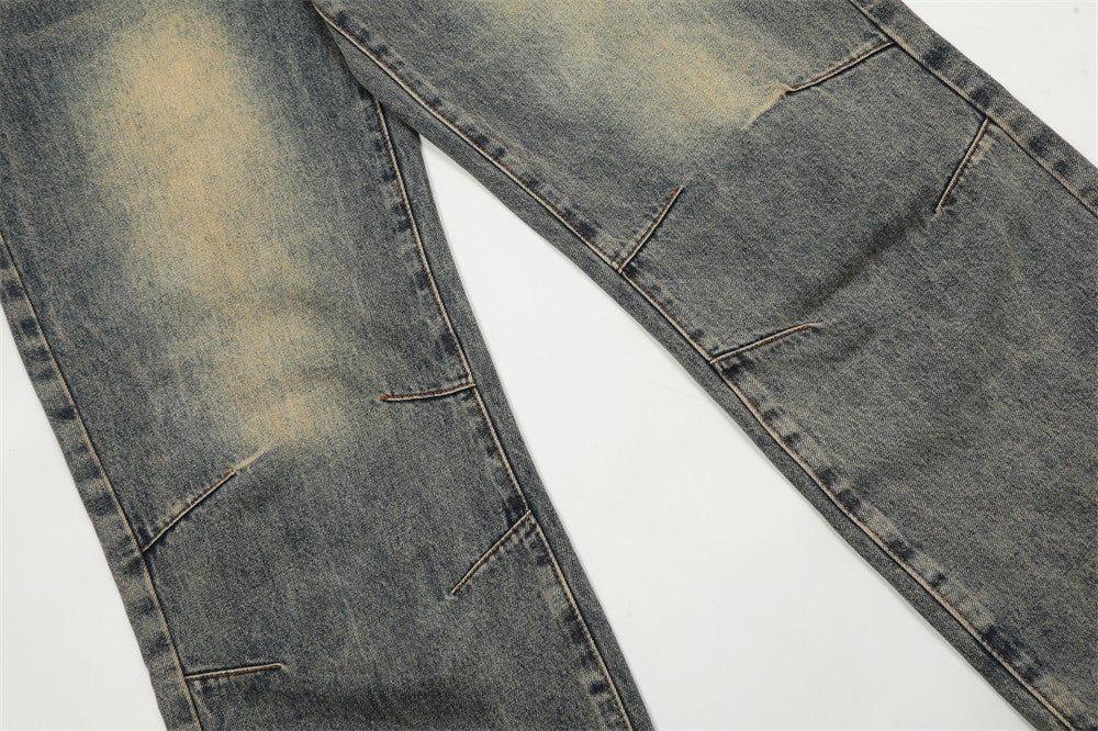 Washed Yellow Worn Jeans Men