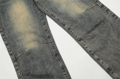 Washed Yellow Worn Jeans Men