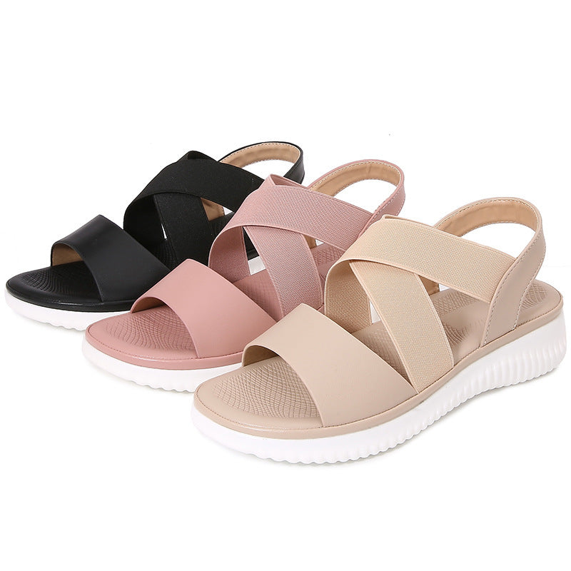 Bohemian Style Striped Stretch Rubber Band Flat Sandals