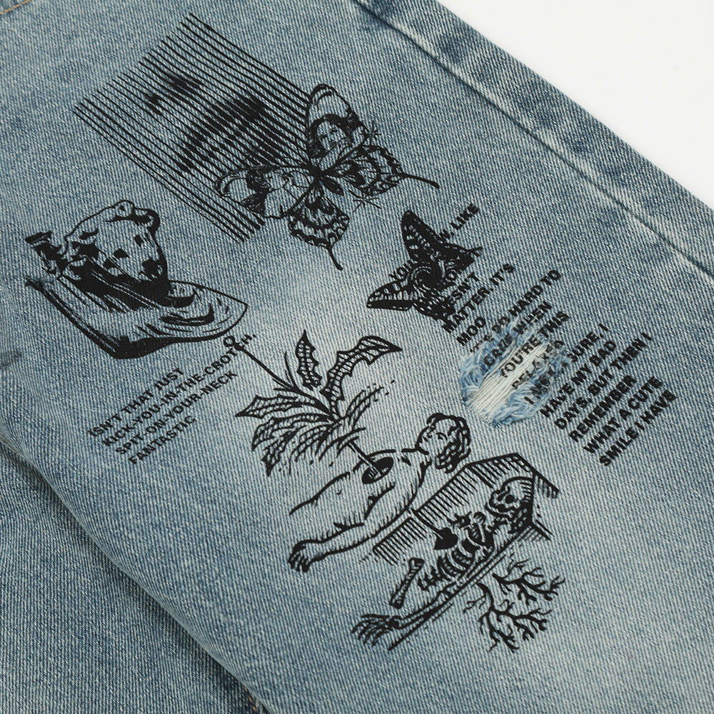 Graffiti Printing Ripped Jeans For Men