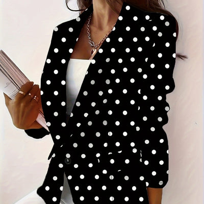 Ladies' Casual Office Anniversary Jacket With Polka Dot Print Front Opening Breathable Fashion Regular Edition Long Sleeved Suit Jacket