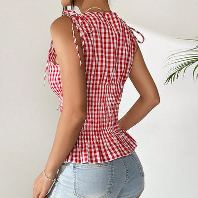 Plaid Camisole Sleeveless Lace Vest