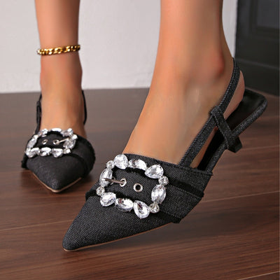 High Heel Sandals Pointed Toe Closed Toe Sandals Rhinestone
