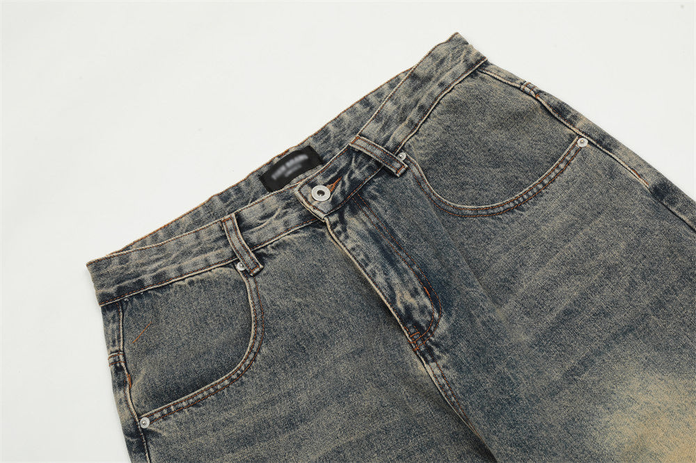 Washed Yellow Worn Jeans Men