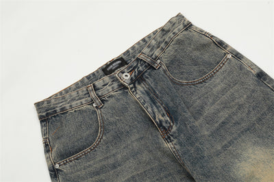 Washed Yellow Worn Jeans Men