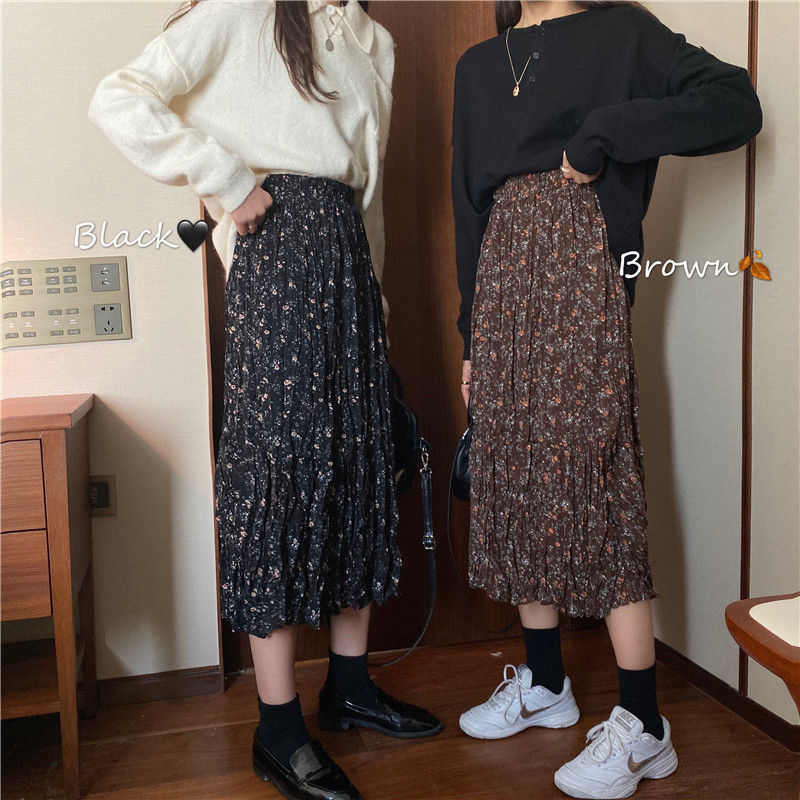 Skirt Women Summer New Irregular Korean Style Pleated Floral Skirt
