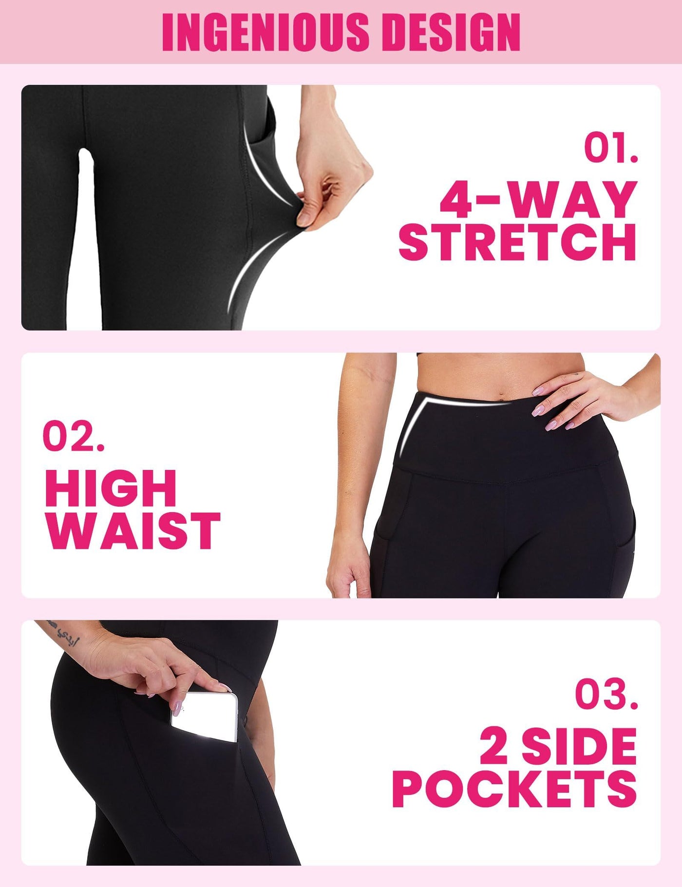 Yoga Pants - Cropped High-waisted Oblique Pockets, 3 Pieces Of Polyester Double Grinding, Black Polyester Double Grinding, Green Polyester Double Grinding, Dark Gray