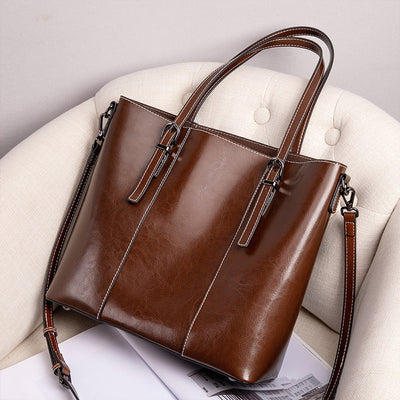 Genuine Leather Women's New Retro Large Capacity Fashion Shoulder Bag