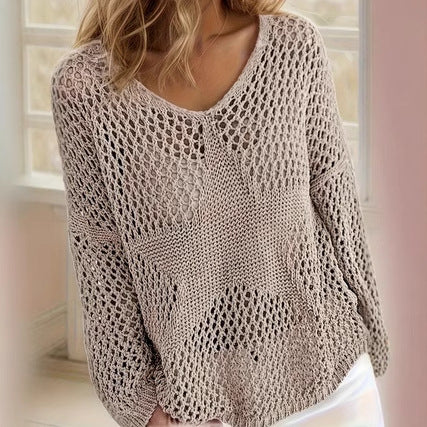 Knitted Hollow-out Women's Blouse Pullover Top