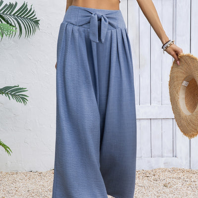 Women's New Fashionable Solid Color Front Tied Bow Loose Vacation Pants