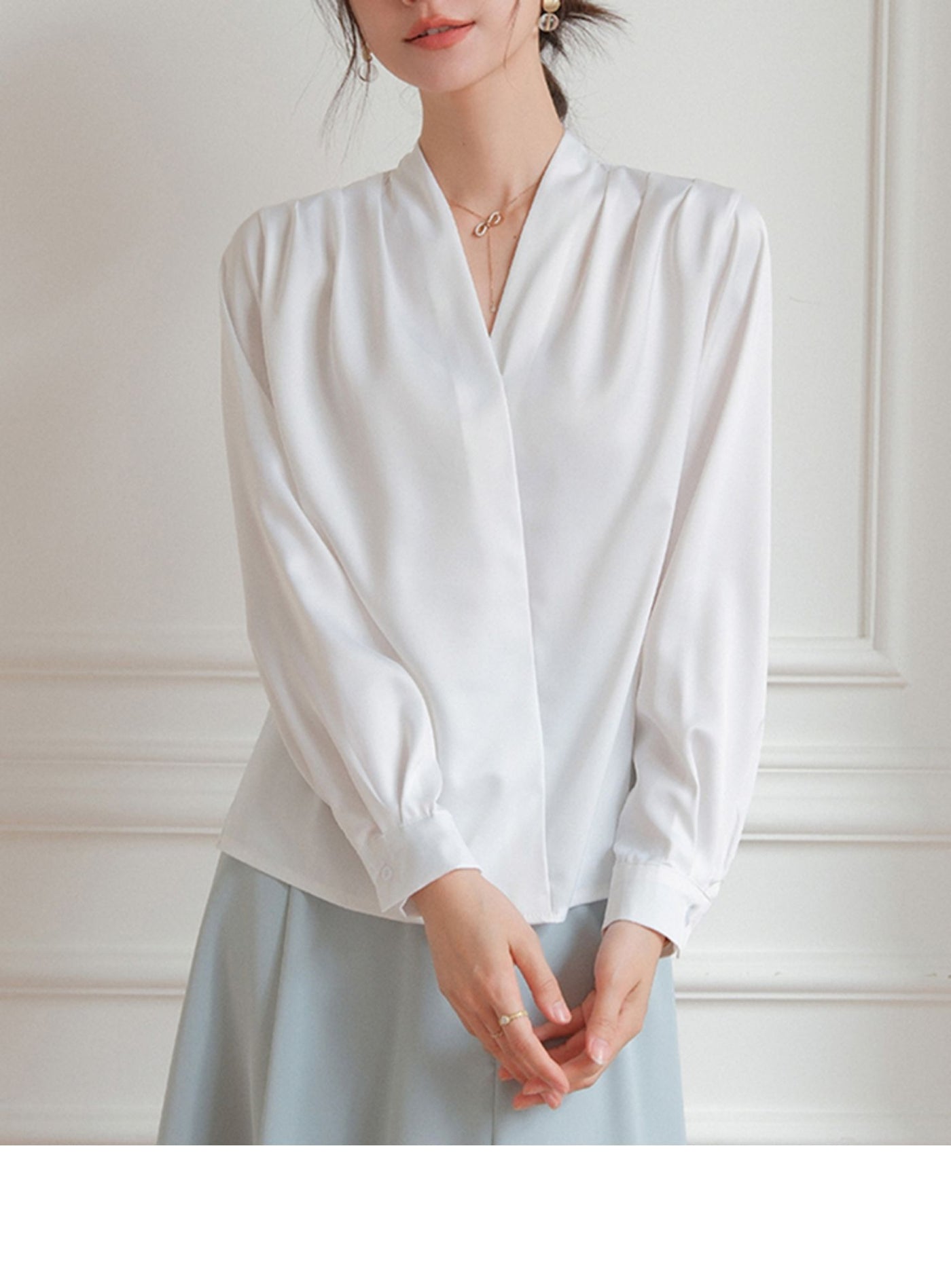 Elegant V-neck Satin Shirt Women's Commuter Formal Wear