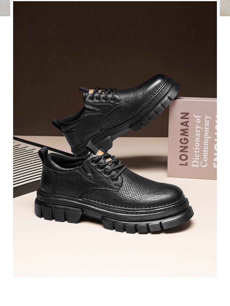 Genuine Leather Breathable Platform Height Increasing Work Casual Shoes