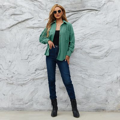 Corduroy Women's American Loose Jacket Coat Solid Color Shirt