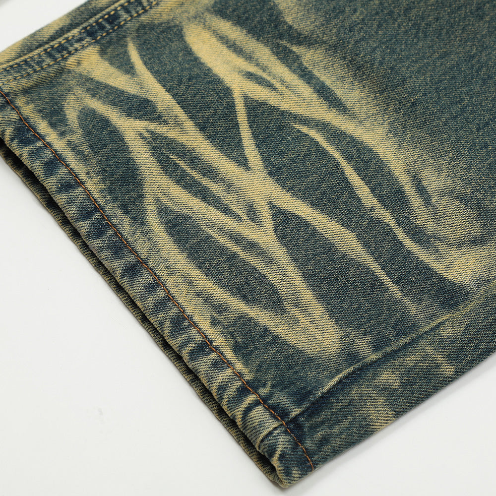 Contrast Color Washed Worn Jeans Men