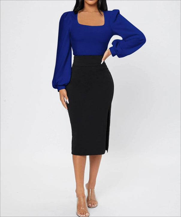 Ladies' Elegant Temperament Versatile Solid Color Long Sleeved Shirt Top