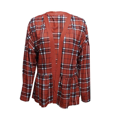 Ladies' Autumn And Winter New Fashionable Checkered Patchwork Printed Long Sleeved Knitted Cardigan Jacket