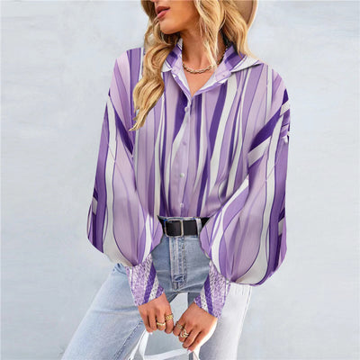 Hot Selling Long Sleeved Printed Lapel Lantern Sleeve Women's Shirt Spring And Autumn Top