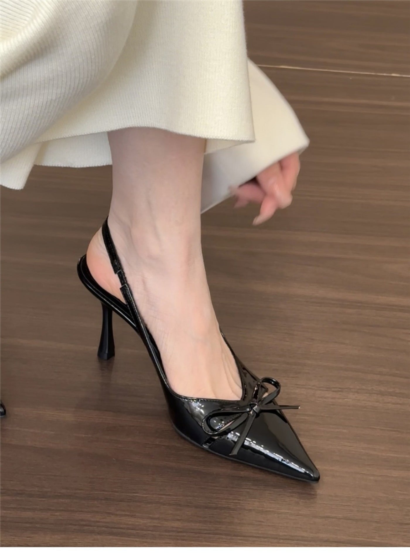 Patent Leather Bow Pointed Stiletto Heel High Heels