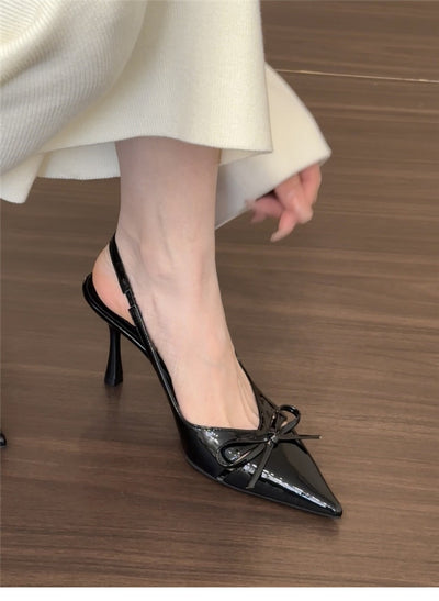 Patent Leather Bow Pointed Stiletto Heel High Heels