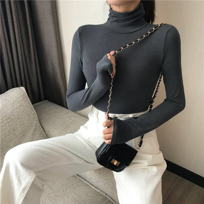 All Match Slimming Solid Color Bottoming Shirt Womens Tops Women