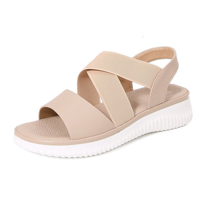 Bohemian Style Striped Stretch Rubber Band Flat Sandals