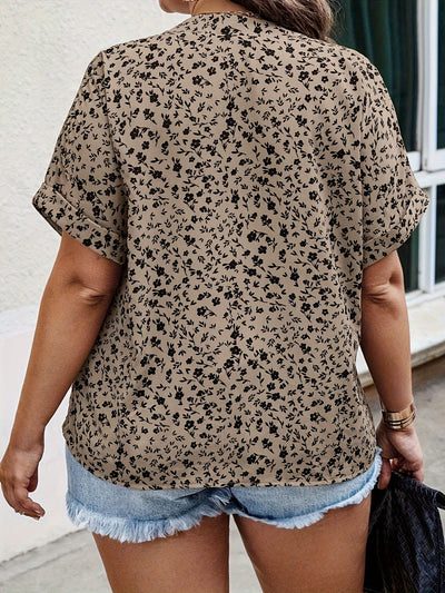 Women's Plus Size Printed Shirt - Summer Casual V-Neck Batwing Sleeve Top For Outings