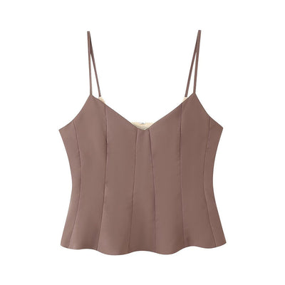 Sling Solid Color Top High Waist Casual Straight Trousers Suit