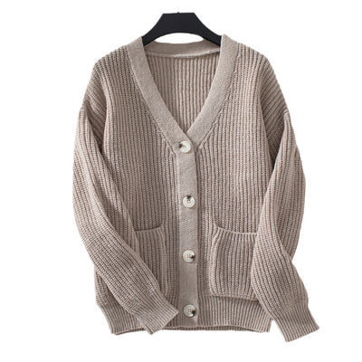 European And American Autumn And Winter New Women's Knitwear V-neck Single Breasted Sweater