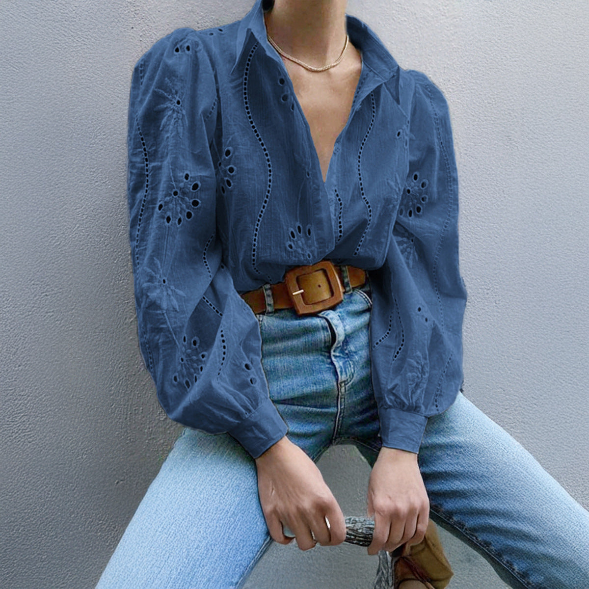 Casual Loose Fashion Hollowed-out Puff Sleeve Cardigan Top Women's Clothing